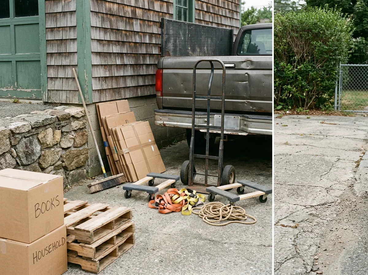 Environmental photo of tools and equipment used for junk removal and property services. No people are shown in the image.