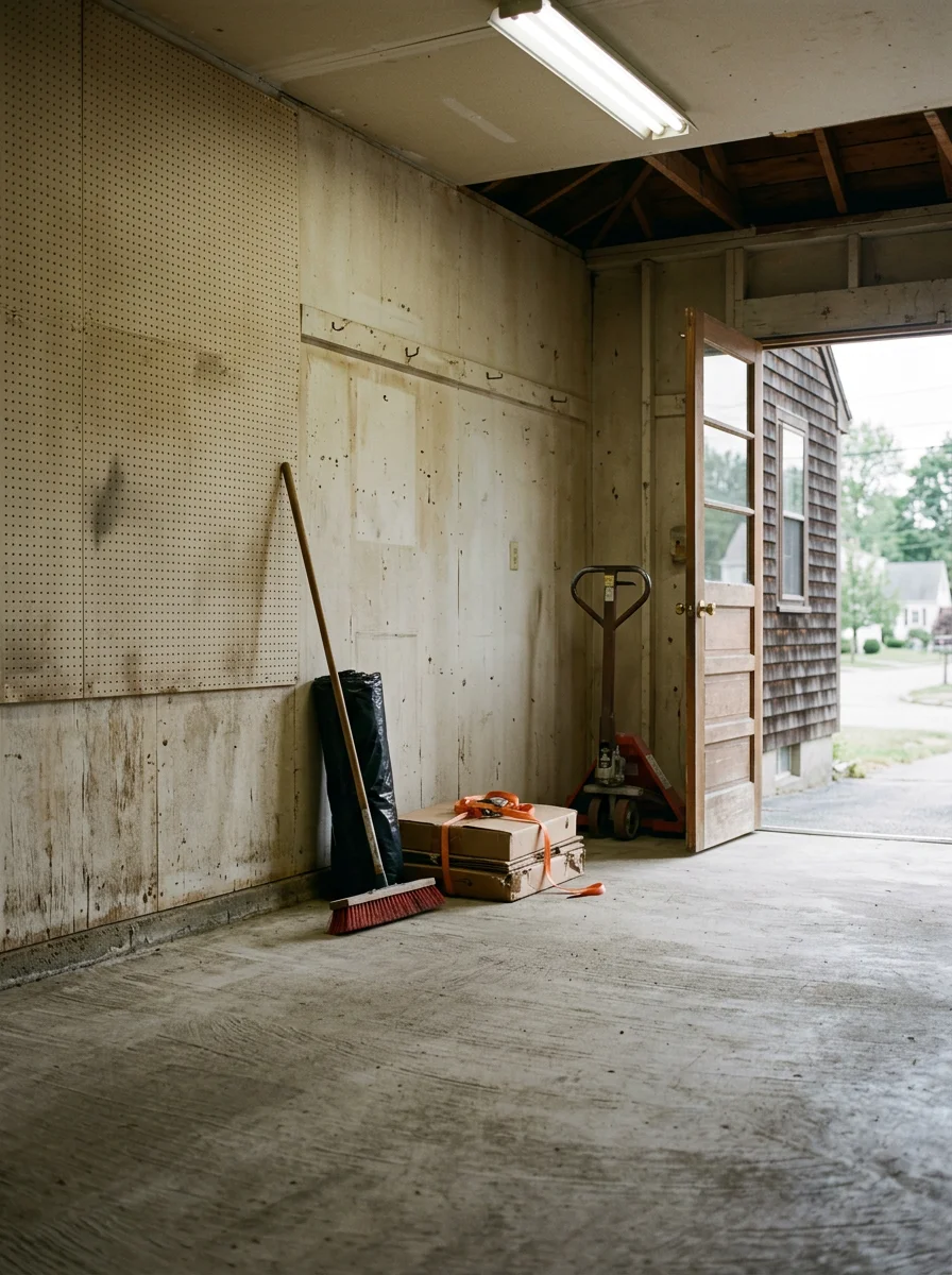 Cleared garage interior after a garage cleanout service in Bristol County, Massachusetts