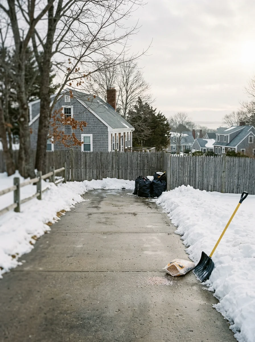 Driveway cleared of snow after a winter storm at a Plymouth County property