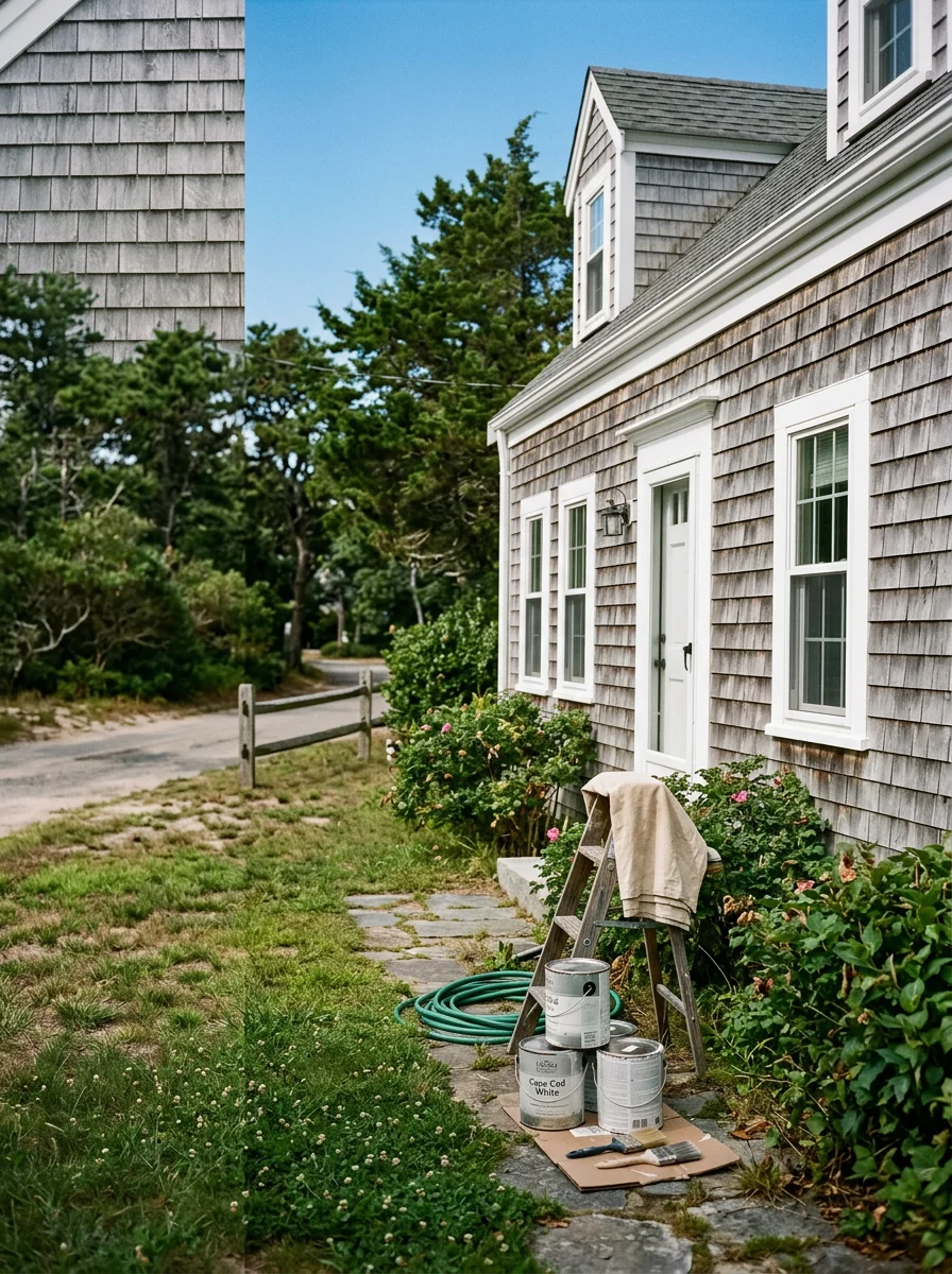 Exterior painting work on a Cape-style home in Sandwich, MA